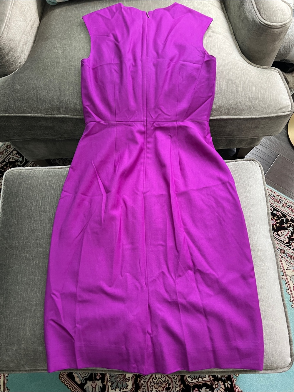 J.Crew 100% Wool Magenta Purple Ruffle Front Sheath Dress Size 4 - Picture 3 of 8